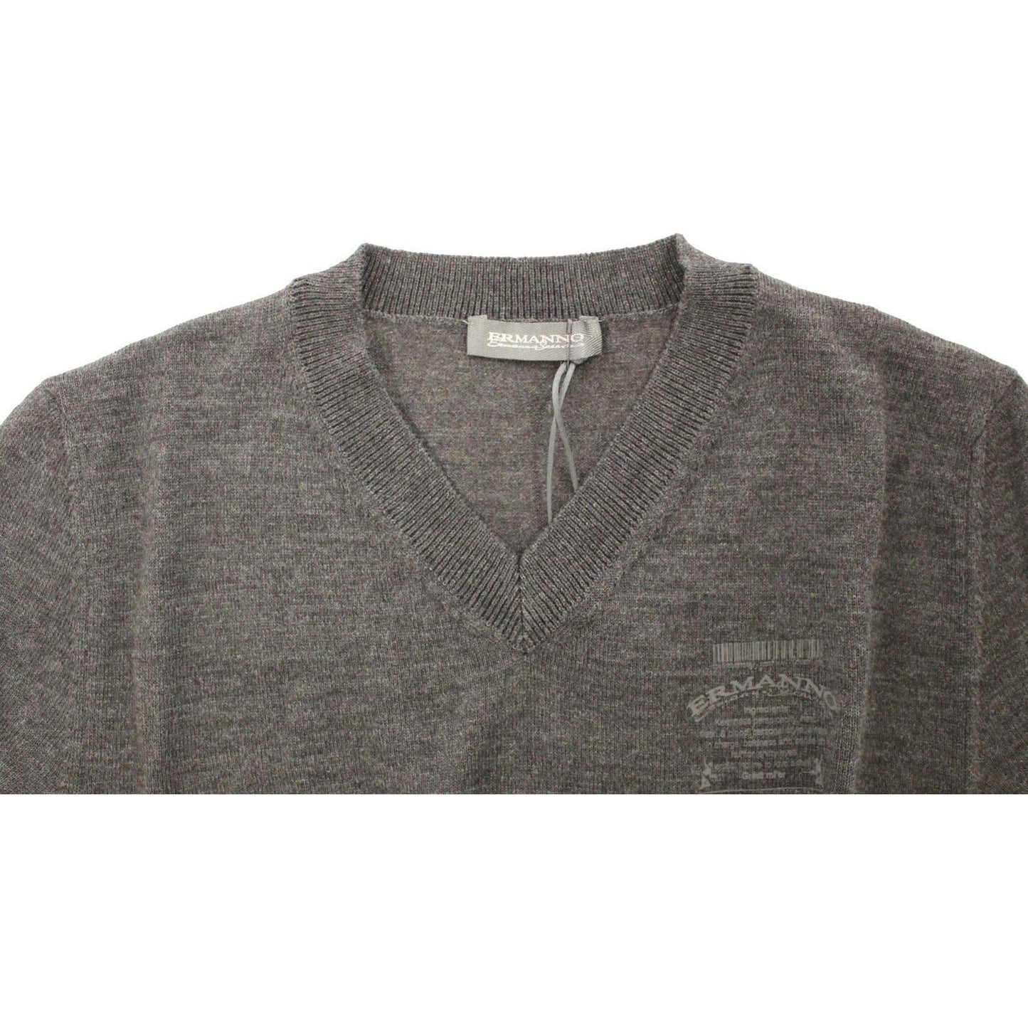 Ermanno Scervino Chic Gray V-Neck Wool Blend Pullover Sweater Ermanno Scervino