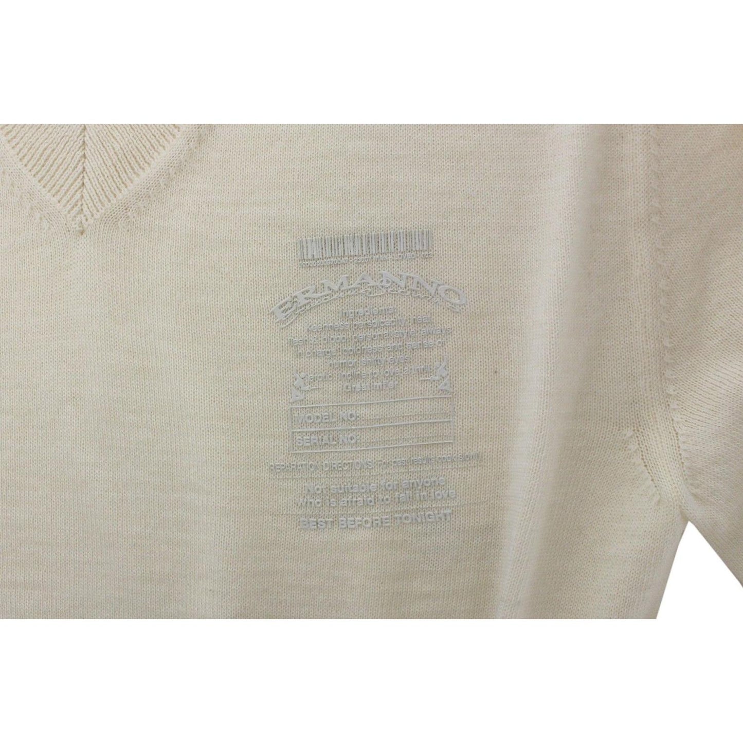 Ermanno Scervino Off White Wool Blend V-neck Pullover Sweater 1728,50% Wool,67345645728,Clothing,Ermanno Scervino,IT46 | S,Material: 50% Acrylic,Men,Men - Clothing,New with tags,Sweaters - Clothing,Sweaters - Men - Clothing,Sweatshirts - Sweaters - Clothi