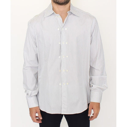 Ermanno Scervino White Gray Striped Regular Fit Casual Shirt 1728,67345645728,Clothing,Dress Shirts - Shirts - Clothing,Ermanno Scervino,IT50 | L,Material: 100% Cotton,Men,Men - Clothing,New with tags,Shirts - Clothing,Shirts - Men - Clothing,White