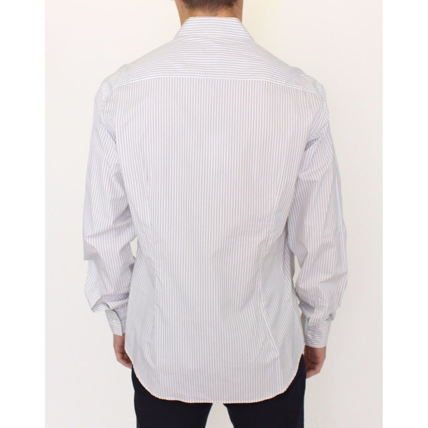 Ermanno Scervino White Gray Striped Regular Fit Casual Shirt 1728,67345645728,Clothing,Dress Shirts - Shirts - Clothing,Ermanno Scervino,IT50 | L,Material: 100% Cotton,Men,Men - Clothing,New with tags,Shirts - Clothing,Shirts - Men - Clothing,White
