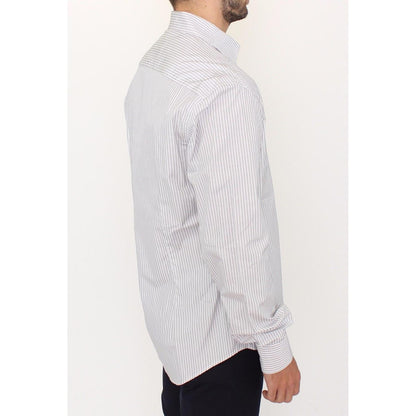 Ermanno Scervino White Gray Striped Regular Fit Casual Shirt 1728,67345645728,Clothing,Dress Shirts - Shirts - Clothing,Ermanno Scervino,IT50 | L,Material: 100% Cotton,Men,Men - Clothing,New with tags,Shirts - Clothing,Shirts - Men - Clothing,White