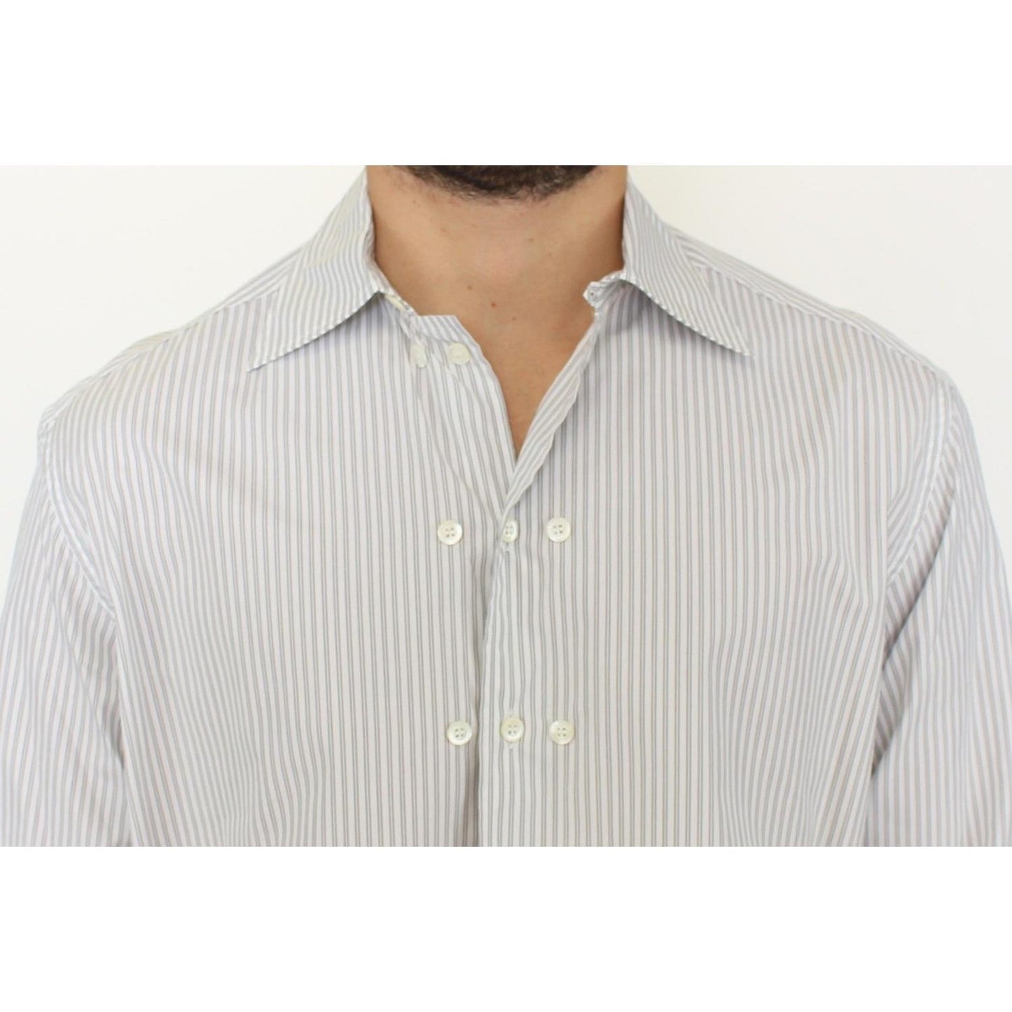 Ermanno Scervino White Gray Striped Regular Fit Casual Shirt 1728,67345645728,Clothing,Dress Shirts - Shirts - Clothing,Ermanno Scervino,IT50 | L,Material: 100% Cotton,Men,Men - Clothing,New with tags,Shirts - Clothing,Shirts - Men - Clothing,White