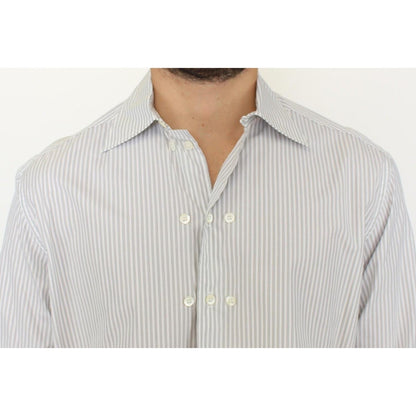 Ermanno Scervino White Gray Striped Regular Fit Casual Shirt 1728,67345645728,Clothing,Dress Shirts - Shirts - Clothing,Ermanno Scervino,IT50 | L,Material: 100% Cotton,Men,Men - Clothing,New with tags,Shirts - Clothing,Shirts - Men - Clothing,White