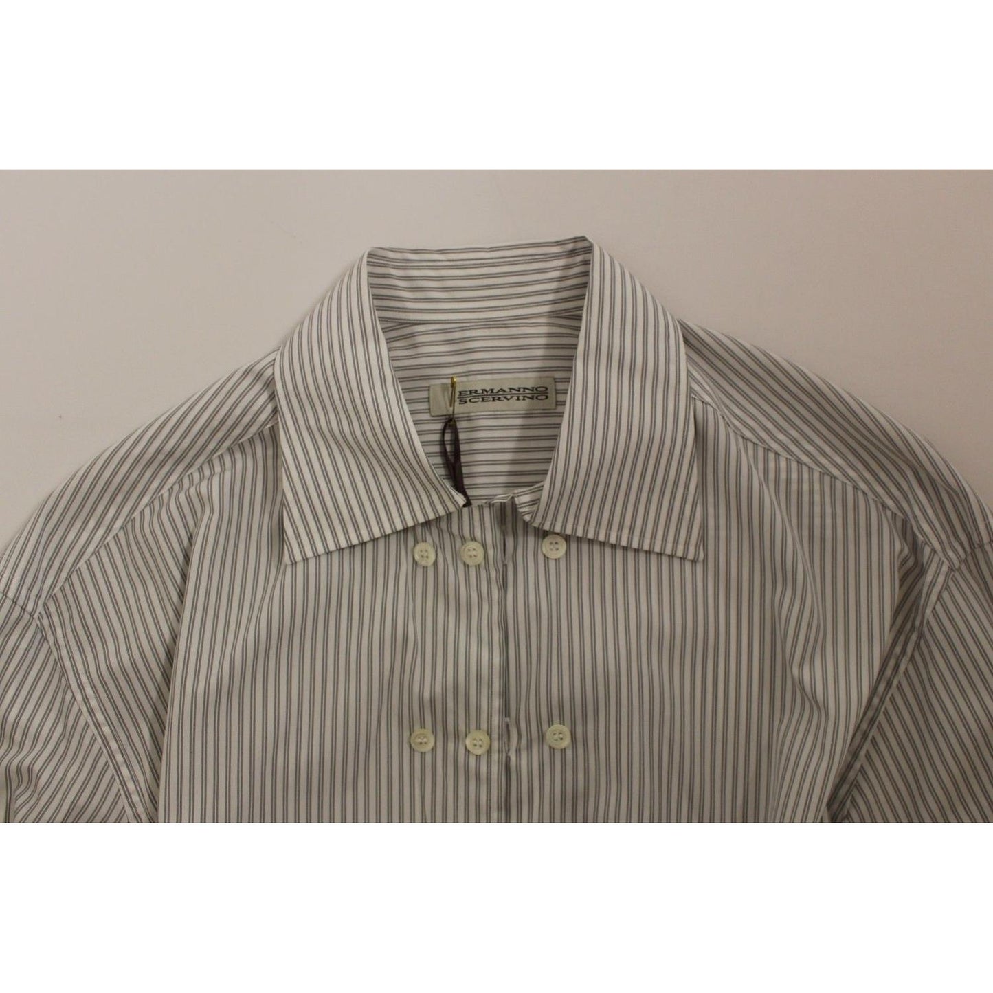 Ermanno Scervino White Gray Striped Regular Fit Casual Shirt 1728,67345645728,Clothing,Dress Shirts - Shirts - Clothing,Ermanno Scervino,IT50 | L,Material: 100% Cotton,Men,Men - Clothing,New with tags,Shirts - Clothing,Shirts - Men - Clothing,White