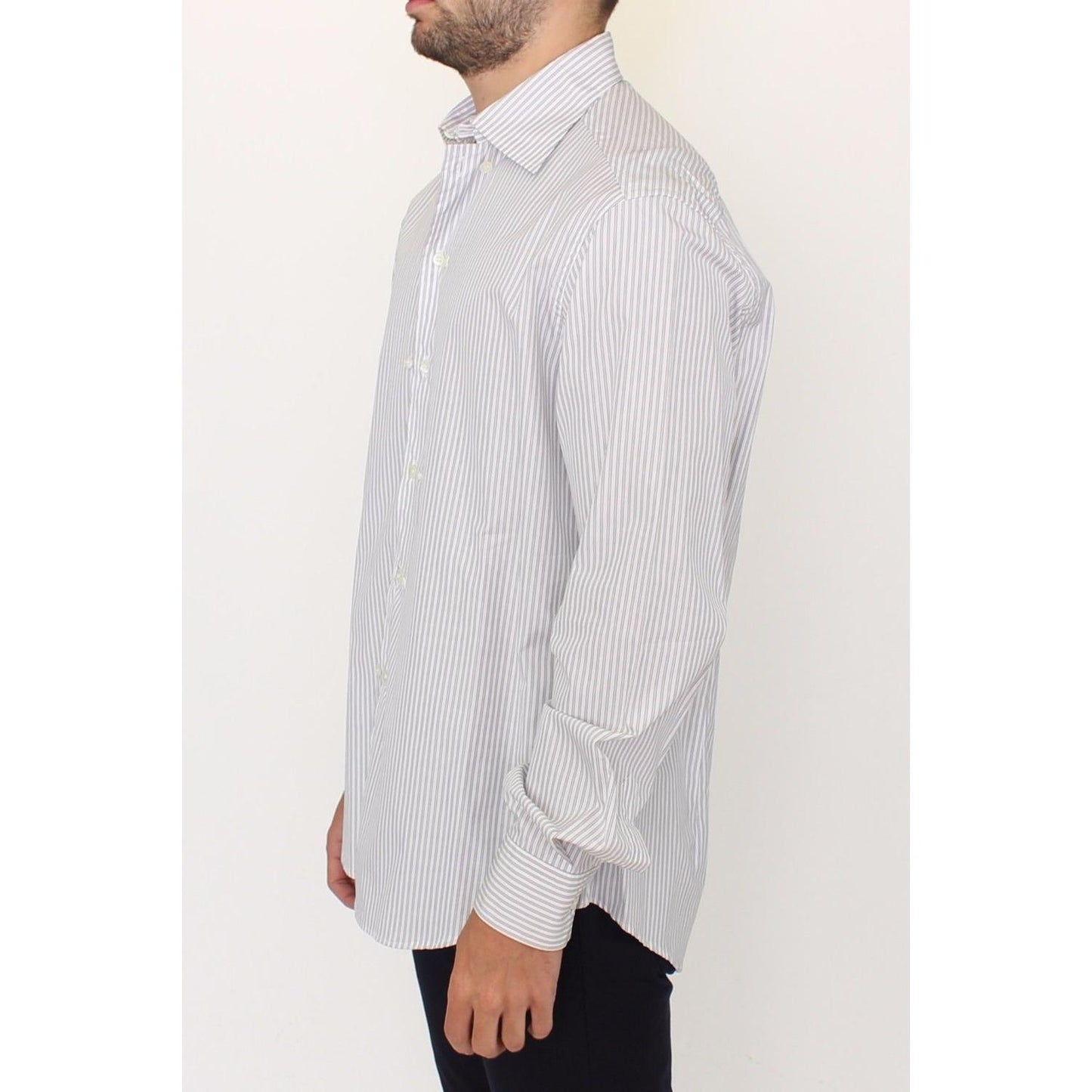 Ermanno Scervino White Gray Striped Regular Fit Casual Shirt 1728,67345645728,Clothing,Dress Shirts - Shirts - Clothing,Ermanno Scervino,IT50 | L,Material: 100% Cotton,Men,Men - Clothing,New with tags,Shirts - Clothing,Shirts - Men - Clothing,White