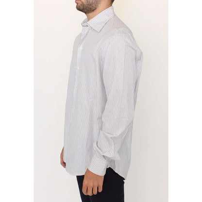 Ermanno Scervino White Gray Striped Regular Fit Casual Shirt 1728,67345645728,Clothing,Dress Shirts - Shirts - Clothing,Ermanno Scervino,IT50 | L,Material: 100% Cotton,Men,Men - Clothing,New with tags,Shirts - Clothing,Shirts - Men - Clothing,White