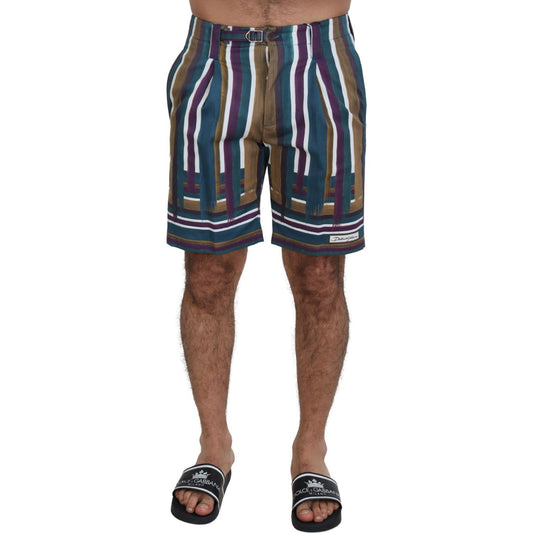 Dolce & Gabbana Multicolor Striped Stretch Cotton Shorts 1728,3% Elastane,67345645728,Clothing,Dolce & Gabbana,IT44 | XS,IT54 | XL,IT56 | XXL,Material: 97% Cotton,Men,Men - Clothing,Multicolor,New with tags,Shorts - Clothing,Shorts - Men - Clothing,Shorts