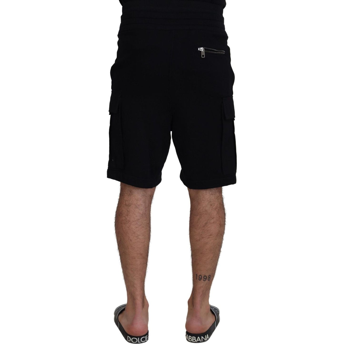Dolce & Gabbana Black Cotton Bermuda Cargo Shorts 10% Nylon,1728,67345645728,Bermuda - Shorts - Clothing,Black,Cargo - Shorts - Clothing,Clothing,Dolce & Gabbana,IT44 | S,Material: 90% Cotton,Men,Men - Clothing,New with tags,Shorts - Clothing,Shorts - Men