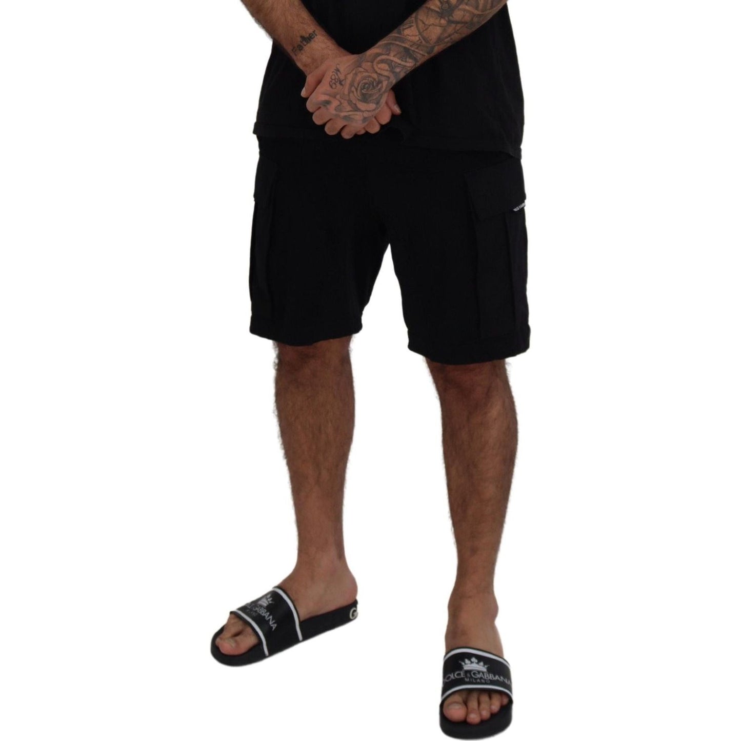 Dolce & Gabbana Black Cotton Bermuda Cargo Shorts 10% Nylon,1728,67345645728,Bermuda - Shorts - Clothing,Black,Cargo - Shorts - Clothing,Clothing,Dolce & Gabbana,IT44 | S,Material: 90% Cotton,Men,Men - Clothing,New with tags,Shorts - Clothing,Shorts - Men