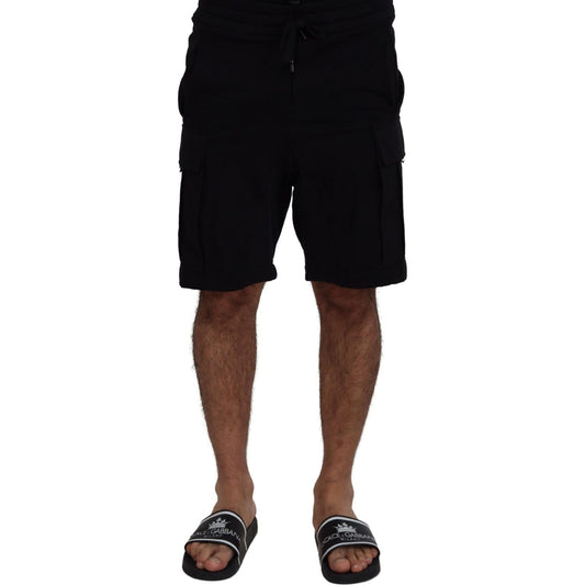 Dolce & Gabbana Black Cotton Bermuda Cargo Shorts 10% Nylon,1728,67345645728,Bermuda - Shorts - Clothing,Black,Cargo - Shorts - Clothing,Clothing,Dolce & Gabbana,IT44 | S,Material: 90% Cotton,Men,Men - Clothing,New with tags,Shorts - Clothing,Shorts - Men