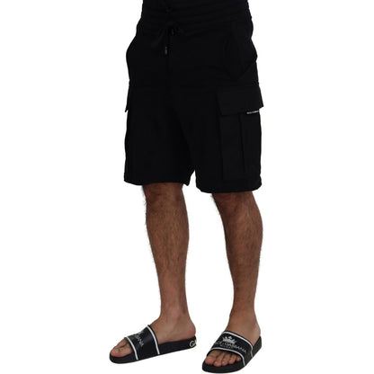 Dolce & Gabbana Black Cotton Bermuda Cargo Shorts 10% Nylon,1728,67345645728,Bermuda - Shorts - Clothing,Black,Cargo - Shorts - Clothing,Clothing,Dolce & Gabbana,IT44 | S,Material: 90% Cotton,Men,Men - Clothing,New with tags,Shorts - Clothing,Shorts - Men