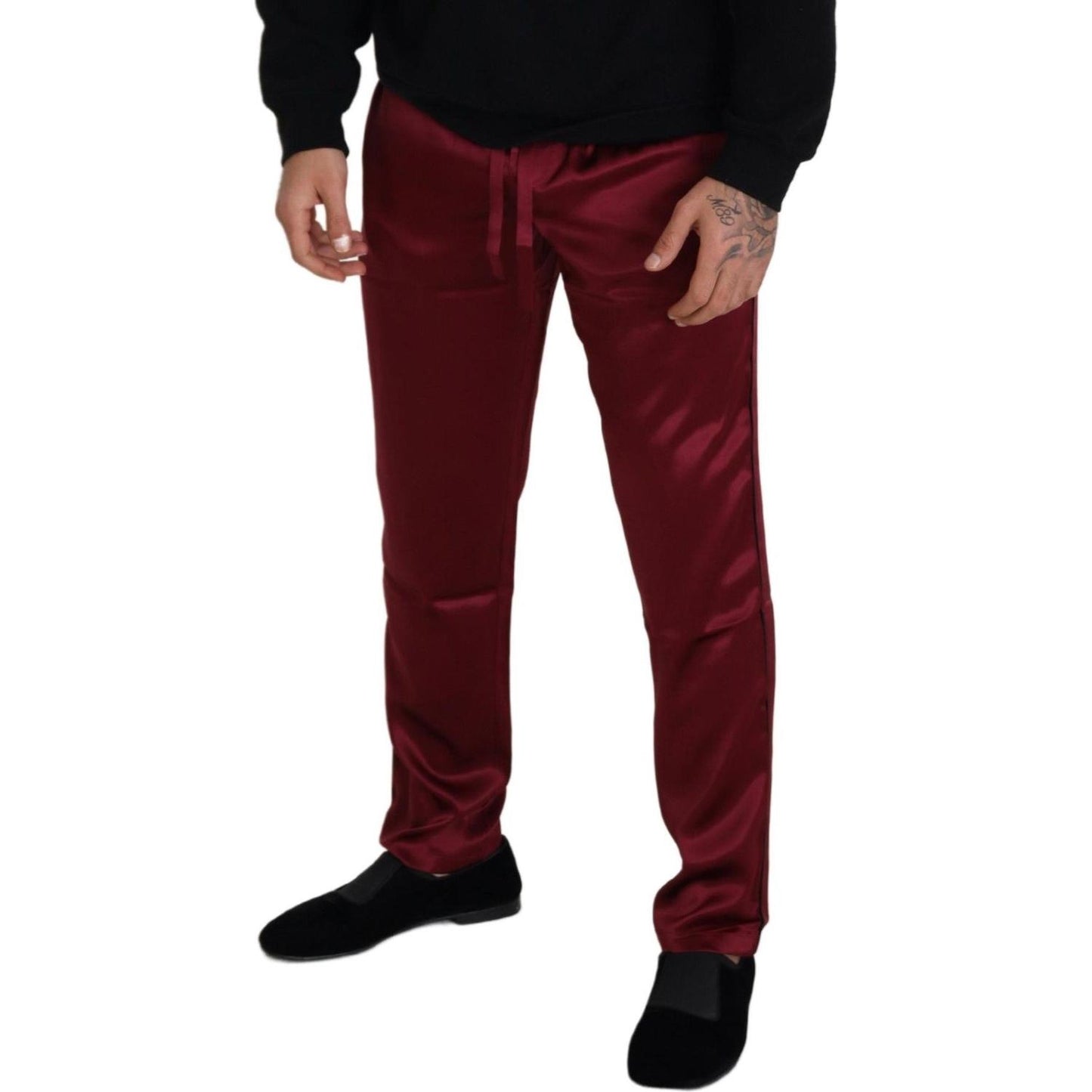 Dolce & Gabbana Bordeaux Silk DG Sleep Lounge Pants 1728,67345645728,Bordeaux,Bottoms - Sleepwear - Clothing,Clothing,Dolce & Gabbana,IT48 | M,Jeans & Pants - Men - Clothing,Material: 100% Silk,Men,Men - Clothing,New with tags,Sleepwear - Clothing