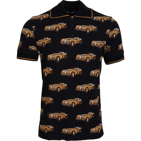 Dolce & Gabbana Black Car Print Short Sleeve Polo T-shirt 1728,67345645728,Black,Clothing,Dolce & Gabbana,IT44 | XS,Material: 100% Cotton,Men,Men - Clothing,New with tags,T-Shirts - Clothing,T-Shirts - Men - Clothing,T-Shirts - T-Shirts - Clothing