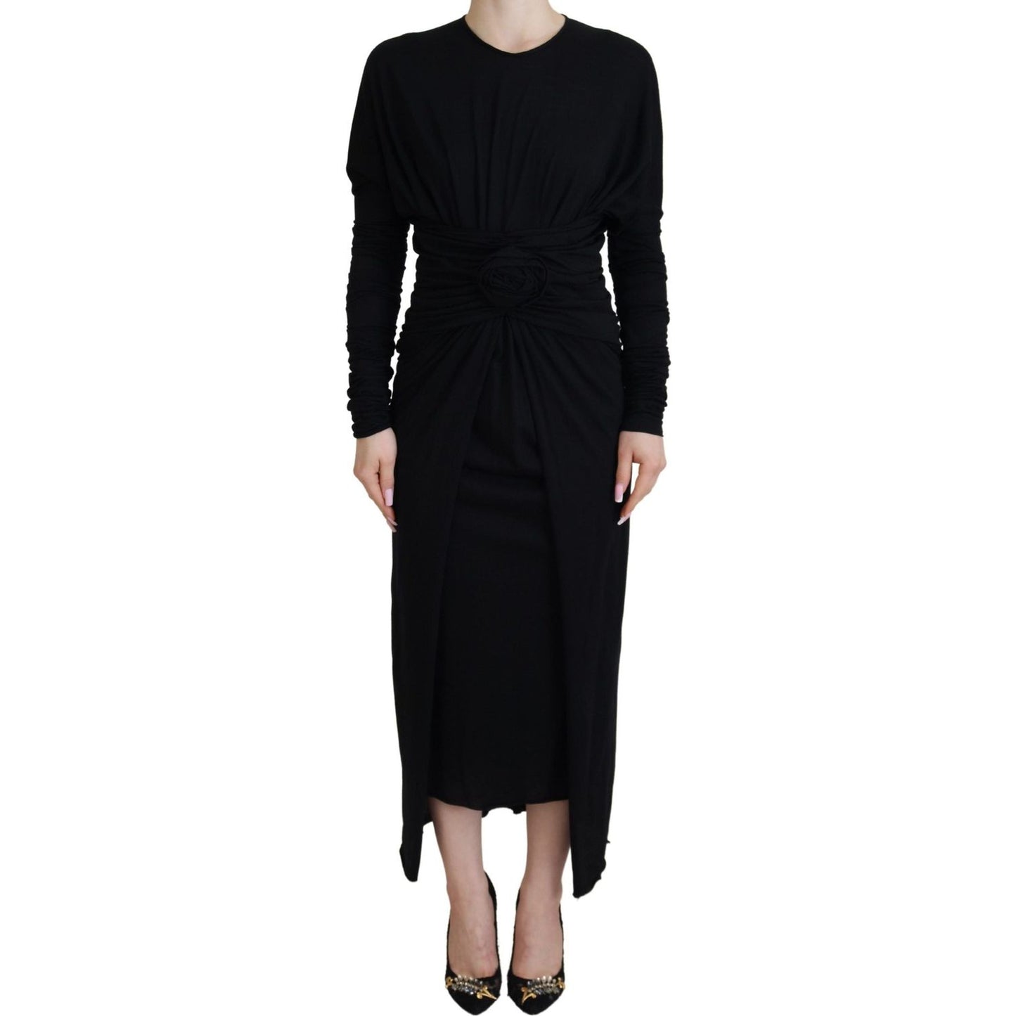 Dolce & Gabbana Elegant Sheath Wrap Dress with Long Sleeves Dolce & Gabbana