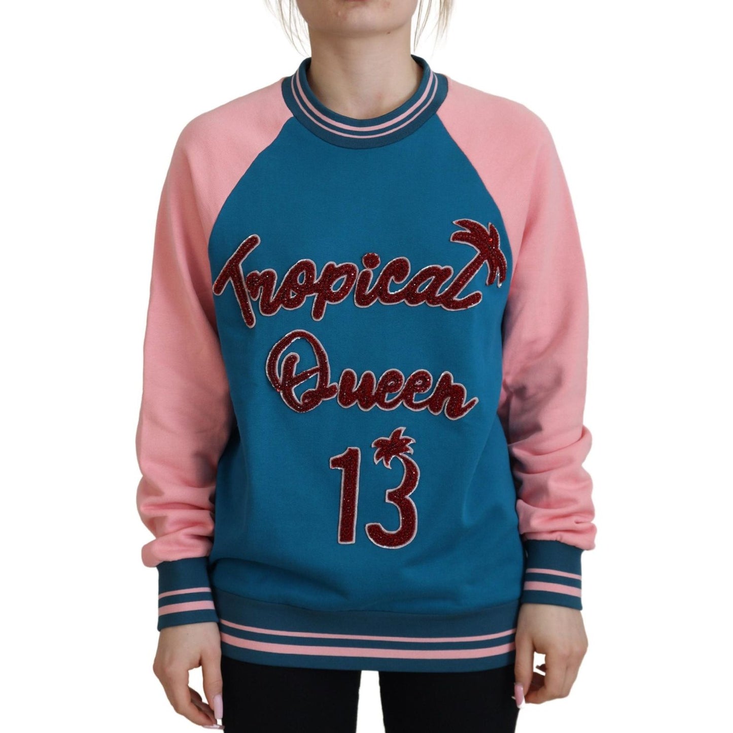 Dolce & Gabbana Blue Pink Queen Sequin Crystal Sweater