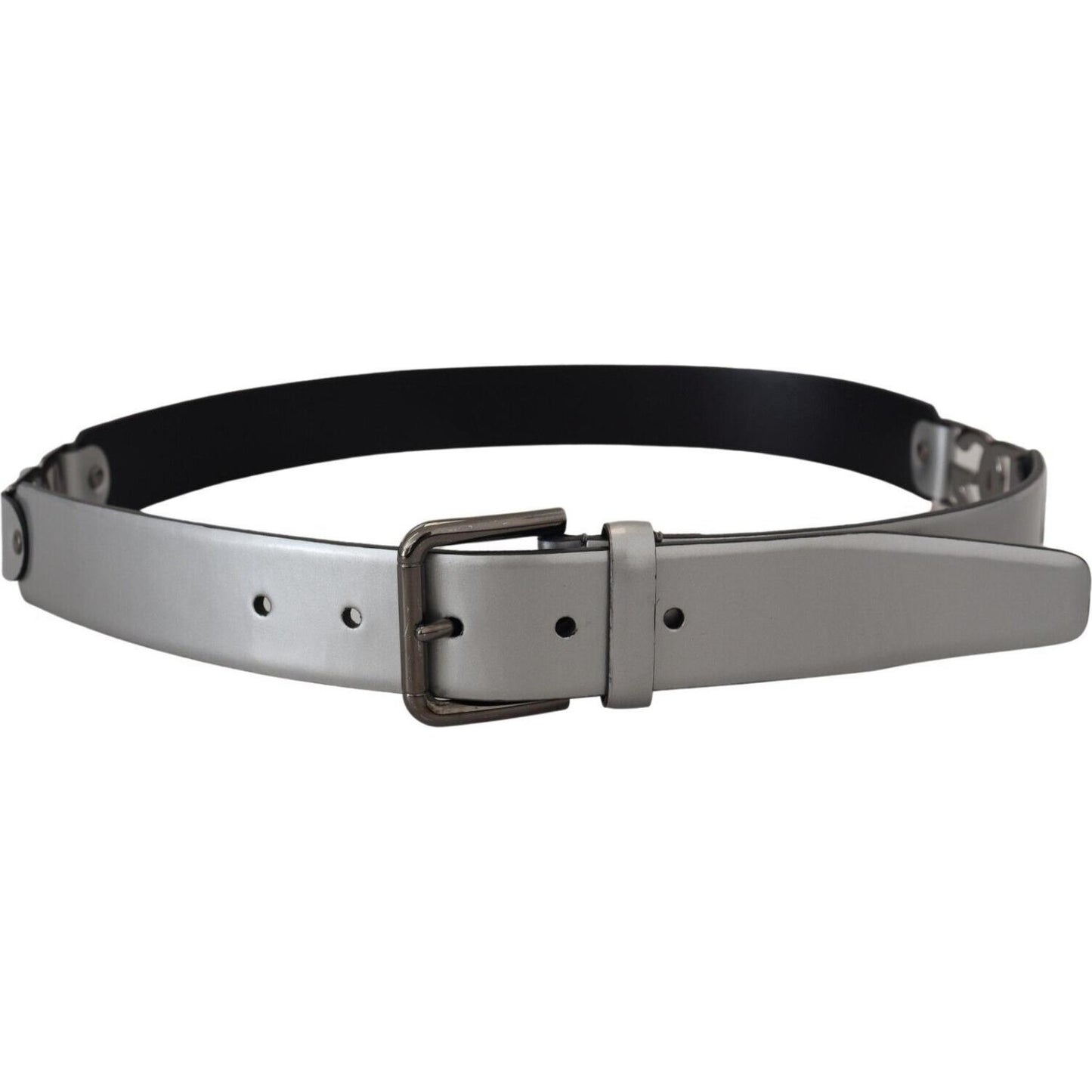 Dolce & Gabbana Chic Silver Leather Belt with Metal Buckle Dolce & Gabbana