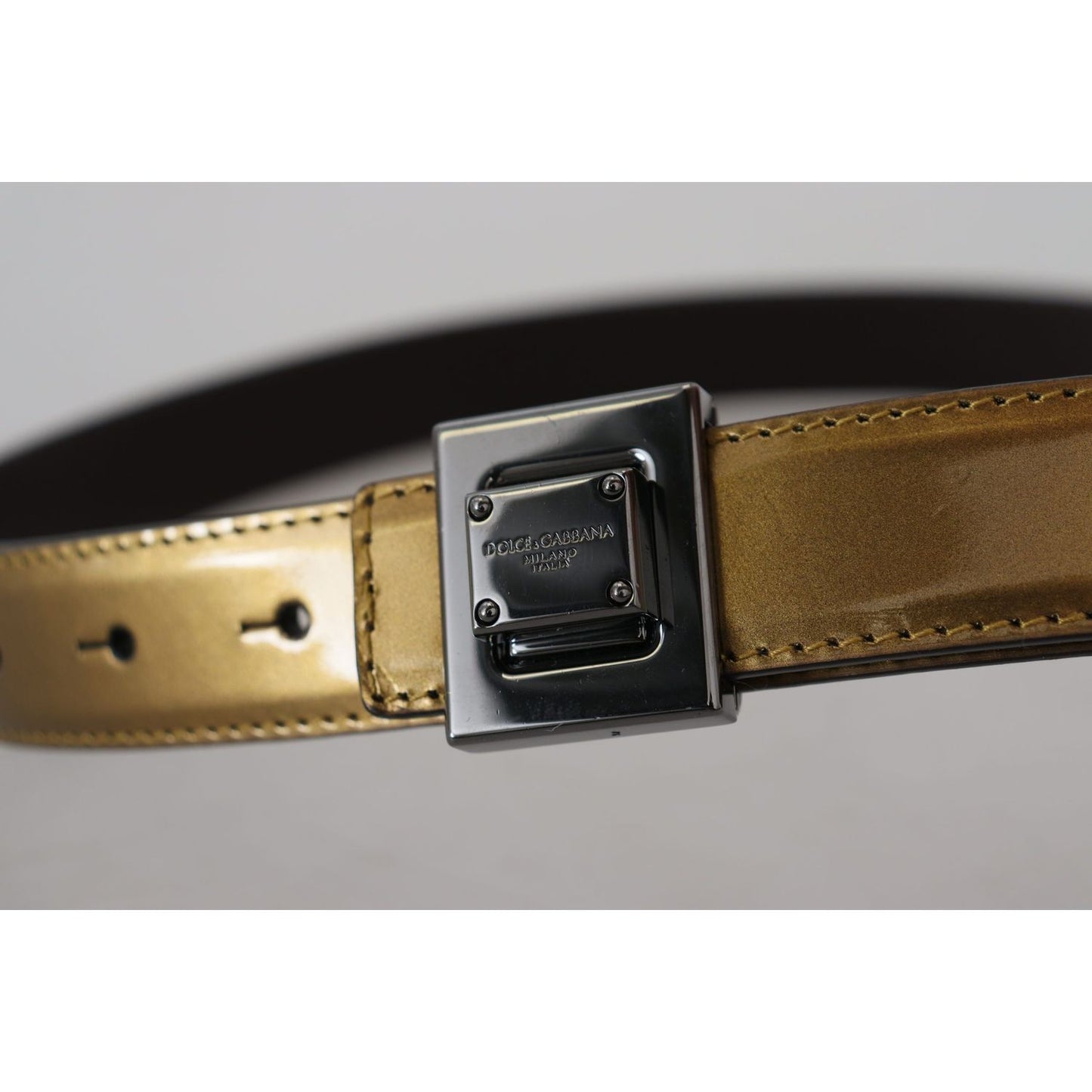 Dolce & Gabbana Gold Square Buckle Leather Belt Dolce & Gabbana