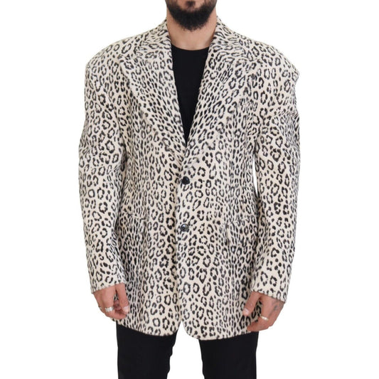 Dolce & Gabbana White Leopard Single Breasted Coat Blazer 1728,67345645728,Blazers - Men - Clothing,Blazers - Suits & Blazers - Clothing,Clothing,Dolce & Gabbana,IT50 | L,Material: 98% Cotton 2% Elastane,Men,Men - Clothing,New with tags,Suits & Blazers -