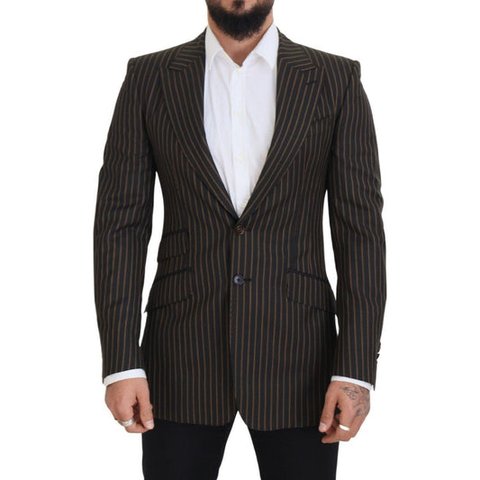 Dolce & Gabbana Black Brown Stripes Single Breasted Blazer 1728,3% Elastane,67345645728,Black and Brown,Blazers - Men - Clothing,Blazers - Suits & Blazers - Clothing,Clothing,Dolce & Gabbana,IT48 | M,Material: 97% Virgin Wool,Men,Men - Clothing,New with t