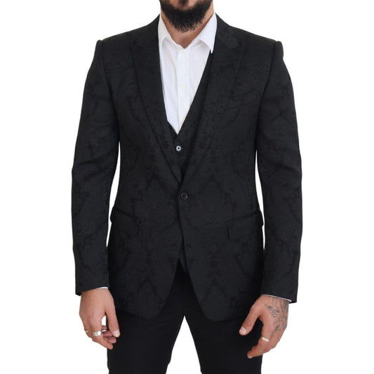Dolce & Gabbana Black Floral Brocade 2 Piece MARTINI Suit 17% Rayon,1728,2% Elastane,25% Acetate,67345645728,Black,Clothing,Dolce & Gabbana,IT50 | L,Material: 56% Polyester,Men,Men - Clothing,New with tags,Suits & Blazers - Clothing,Suits - Men - Clothing