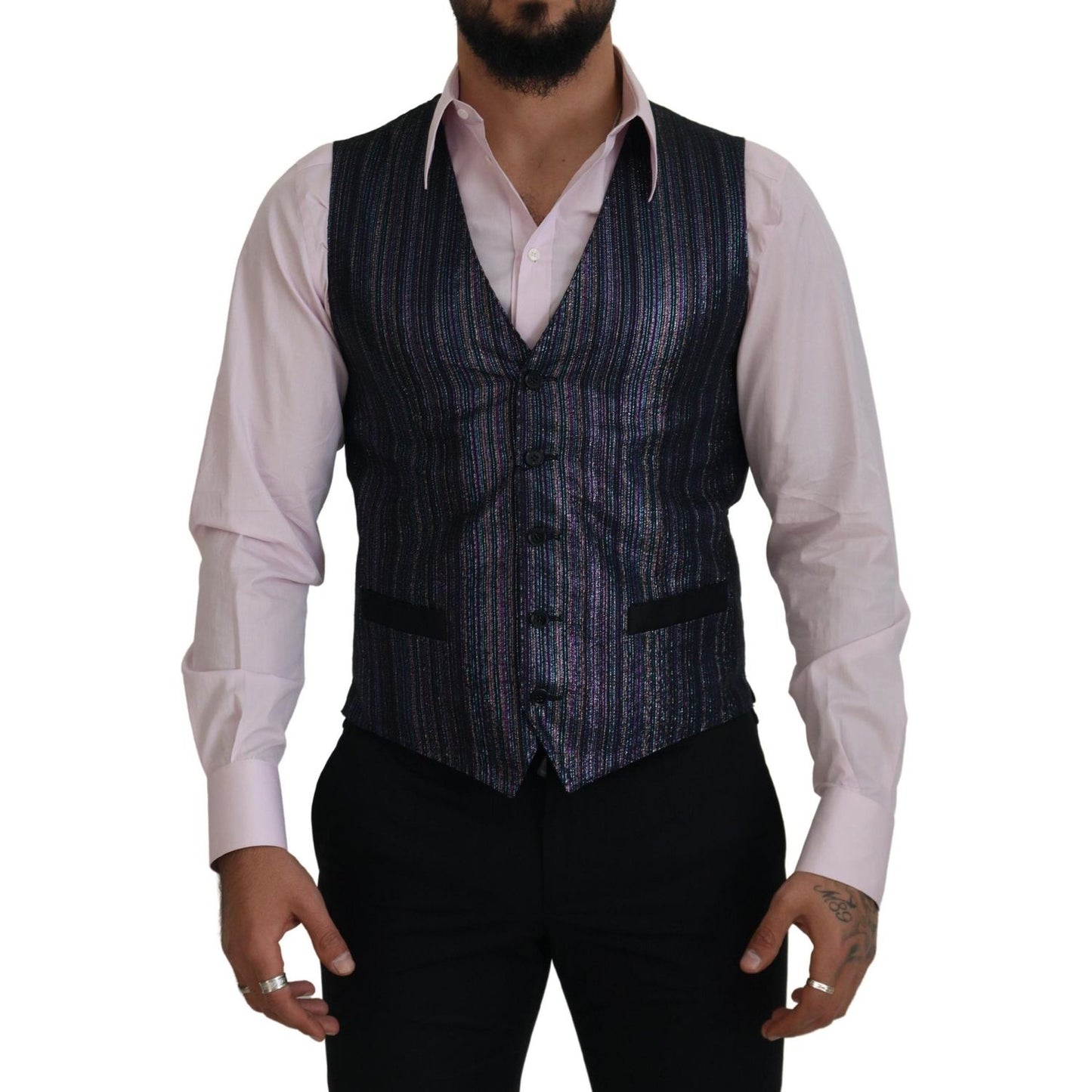 Dolce & Gabbana Multicolor Polyester Waistcoat Dress Formal Vest 15% Silk,1728,6% Metallic Fiber,67345645728,Clothing,Dolce & Gabbana,IT48 | M,Material: 79% Polyester,Men,Men - Clothing,Multicolor,New with tags,Suits & Blazers - Clothing,Vests - Men - Clo