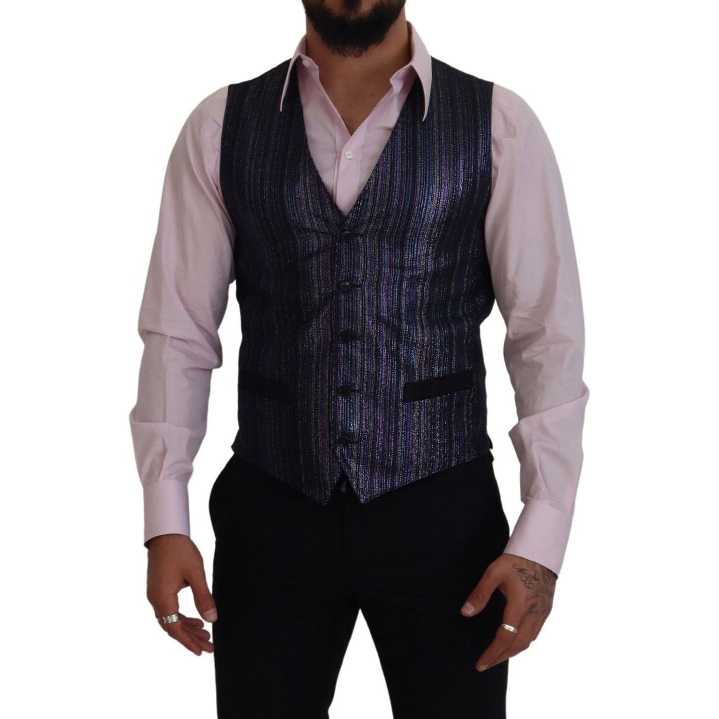 Dolce & Gabbana Multicolor Polyester Waistcoat Dress Formal Vest 15% Silk,1728,6% Metallic Fiber,67345645728,Clothing,Dolce & Gabbana,IT48 | M,Material: 79% Polyester,Men,Men - Clothing,Multicolor,New with tags,Suits & Blazers - Clothing,Vests - Men - Clo