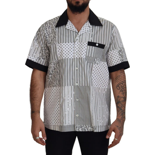 Dolce & Gabbana White Black Patterned Button Down Shirt 1728,67345645728,Black and White,Clothing,Dolce & Gabbana,IT40 | M,Material: 100% Cotton,Men,Men - Clothing,New with tags,Shirts - Clothing,Shirts - Men - Clothing,Shortsleeve - Shirts - Clothing