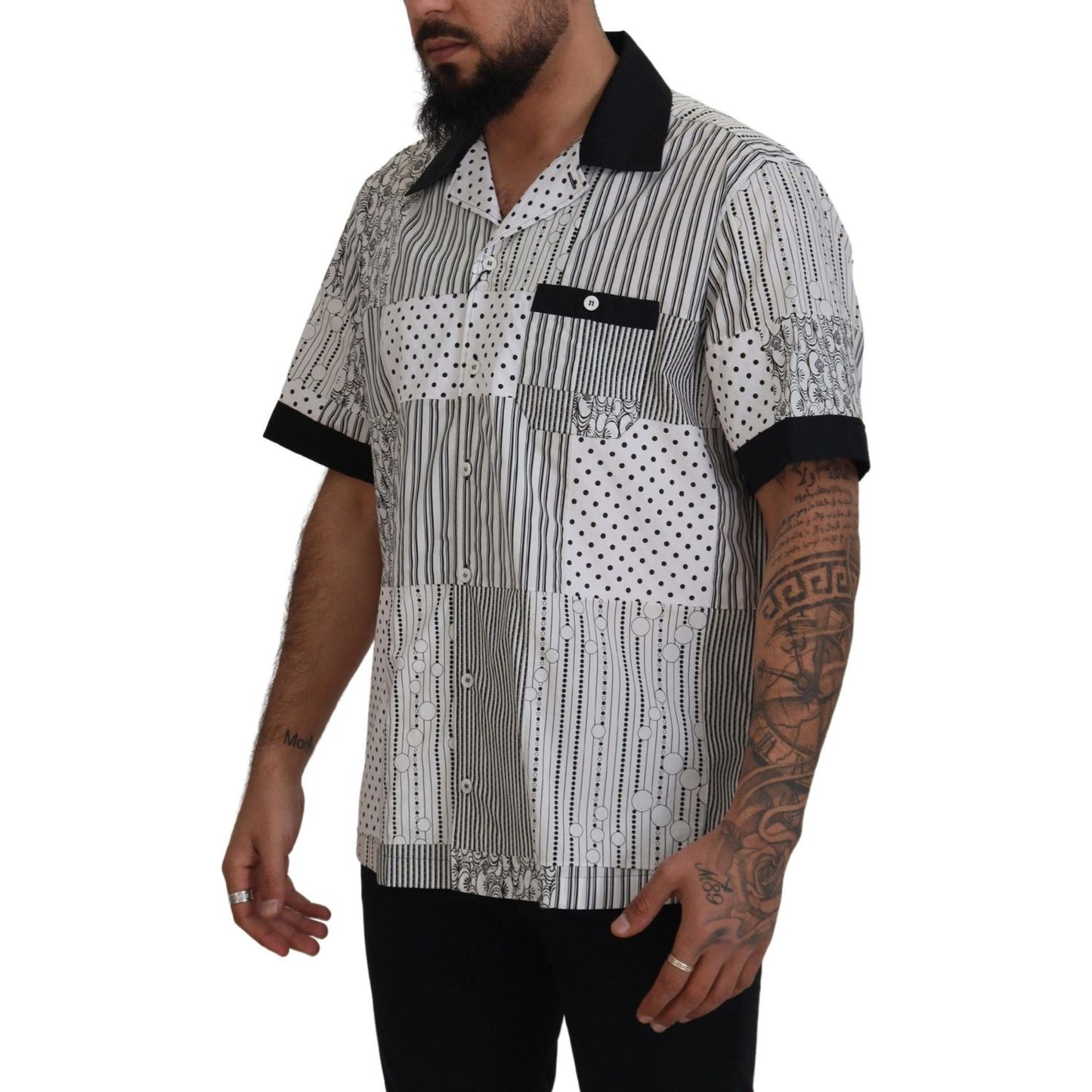 Dolce & Gabbana White Black Patterned Button Down Shirt
