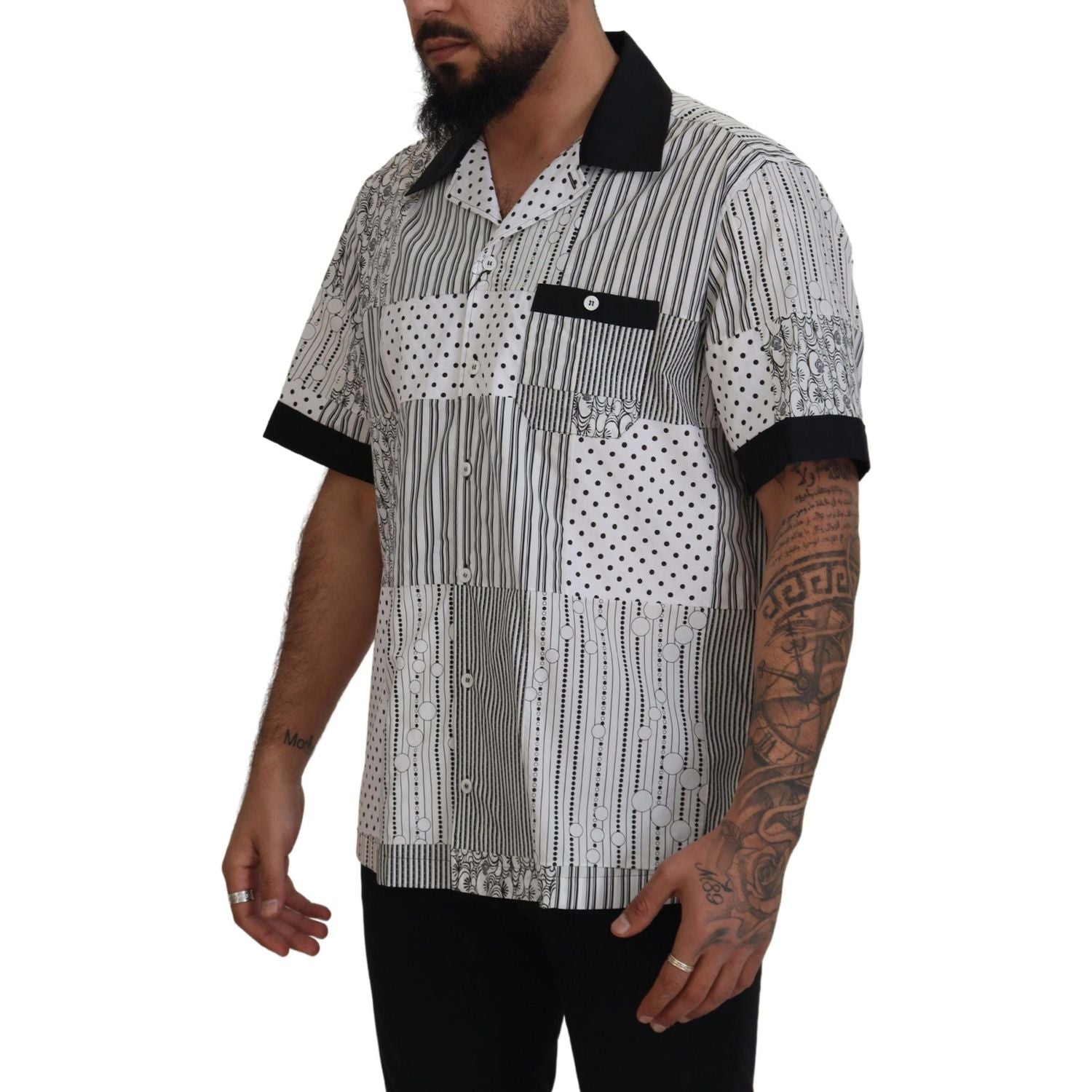 Dolce & Gabbana White Black Patterned Button Down Shirt