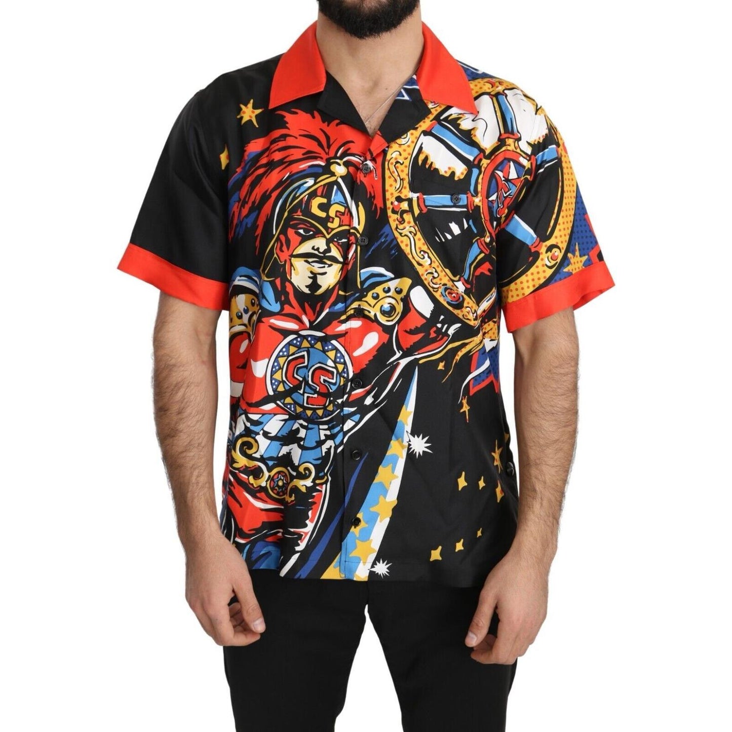 Dolce & Gabbana Multicolor Printed Short Sleeves Casual Shirt 1728,67345645728,Clothing,Dolce & Gabbana,IT38 | XS,Material: 100% Silk,Men,Men - Clothing,Multicolor,New with tags,Shirts - Clothing,Shirts - Men - Clothing,Shortsleeve - Shirts - Clothing