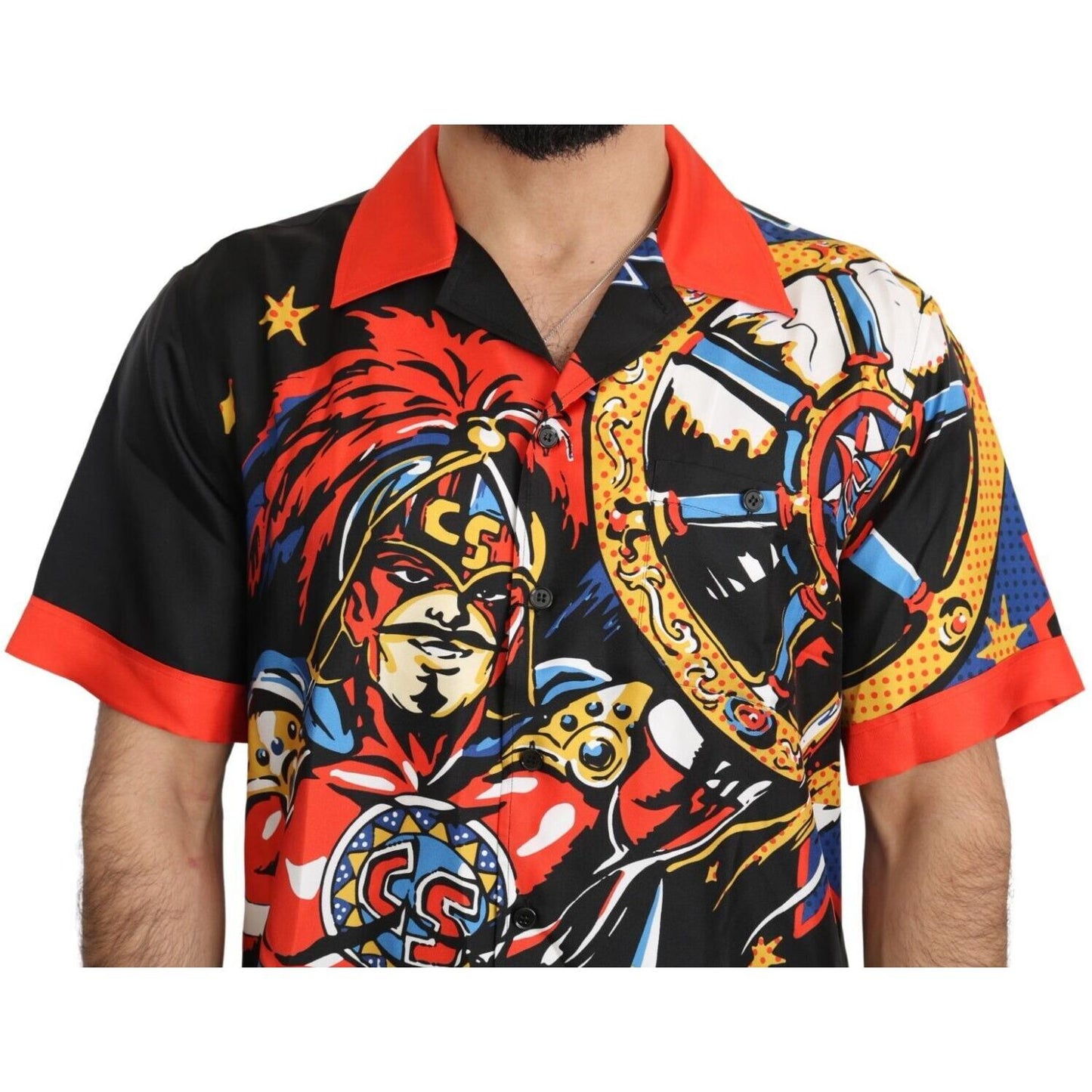 Dolce & Gabbana Multicolor Printed Short Sleeves Casual Shirt 1728,67345645728,Clothing,Dolce & Gabbana,IT38 | XS,Material: 100% Silk,Men,Men - Clothing,Multicolor,New with tags,Shirts - Clothing,Shirts - Men - Clothing,Shortsleeve - Shirts - Clothing