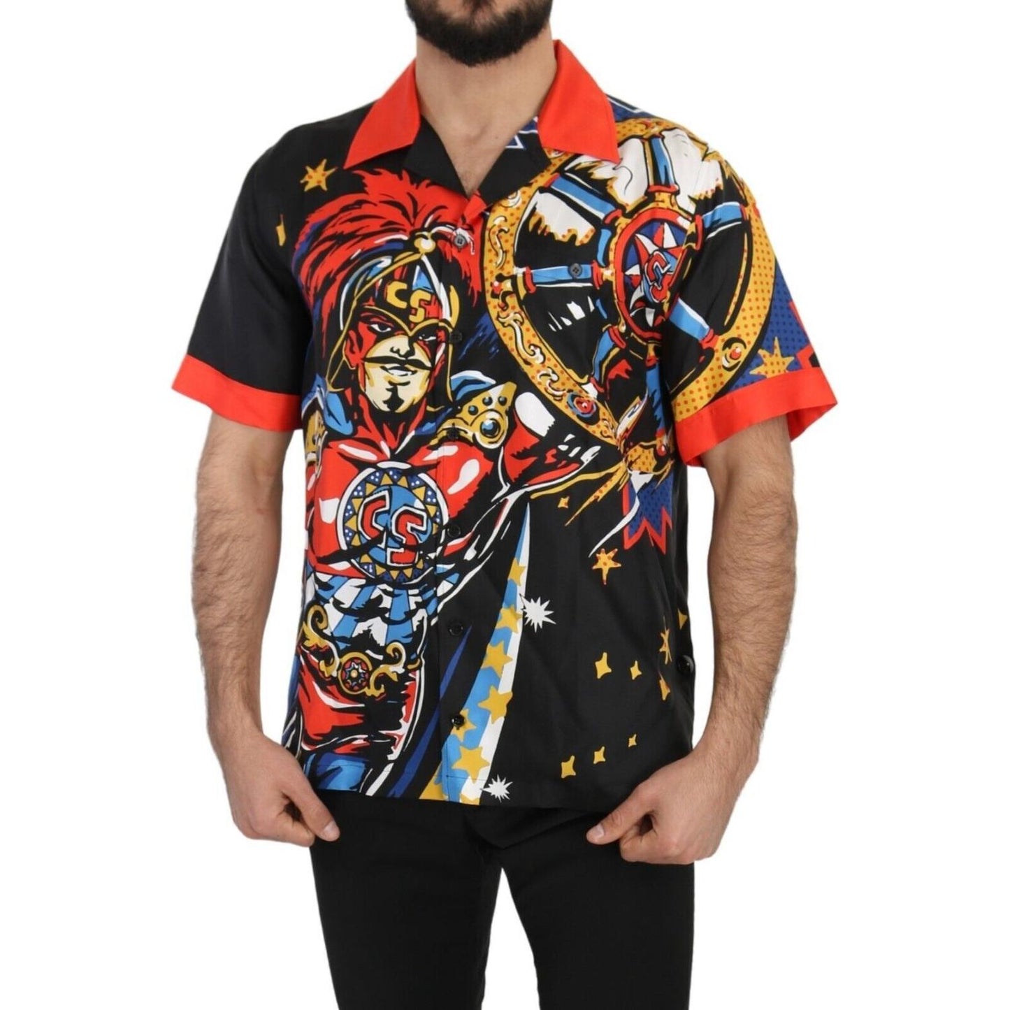Dolce & Gabbana Multicolor Printed Short Sleeves Casual Shirt 1728,67345645728,Clothing,Dolce & Gabbana,IT38 | XS,Material: 100% Silk,Men,Men - Clothing,Multicolor,New with tags,Shirts - Clothing,Shirts - Men - Clothing,Shortsleeve - Shirts - Clothing