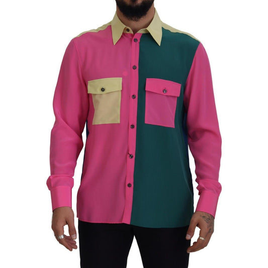 Dolce & Gabbana Multicolor Patchwork Silk Button Down Shirt 1728,67345645728,Clothing,Dolce & Gabbana,Dress Shirts - Shirts - Clothing,IT41 | L,Men,Men - Clothing,Multicolor,New with tags,Shirts - Clothing,Shirts - Men - Clothing