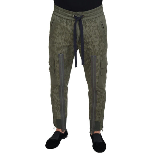 Dolce & Gabbana Green Striped Cargo Zipper Leg Men Trouser Pants 1728,67345645728,Athletic Pants - Pants - Clothing,Clothing,Dolce & Gabbana,Green,IT48 | M,Jeans & Pants - Men - Clothing,Joggers (workout pants) - Sportswear - Clothing,Material: 60% Cotton