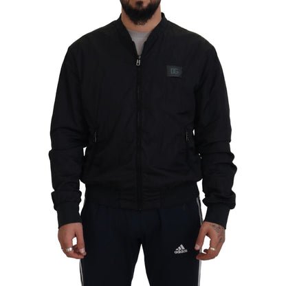 Dolce & Gabbana Black Nylon Logo Bomber Zipper Jacket
