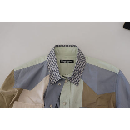 Dolce & Gabbana Multicolor Cotton Patchwork Slim Shirt