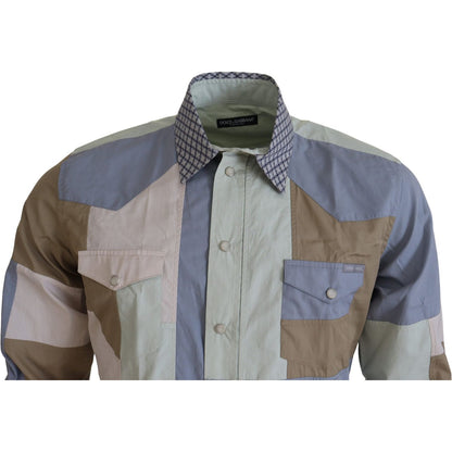 Dolce & Gabbana Multicolor Cotton Patchwork Slim Shirt