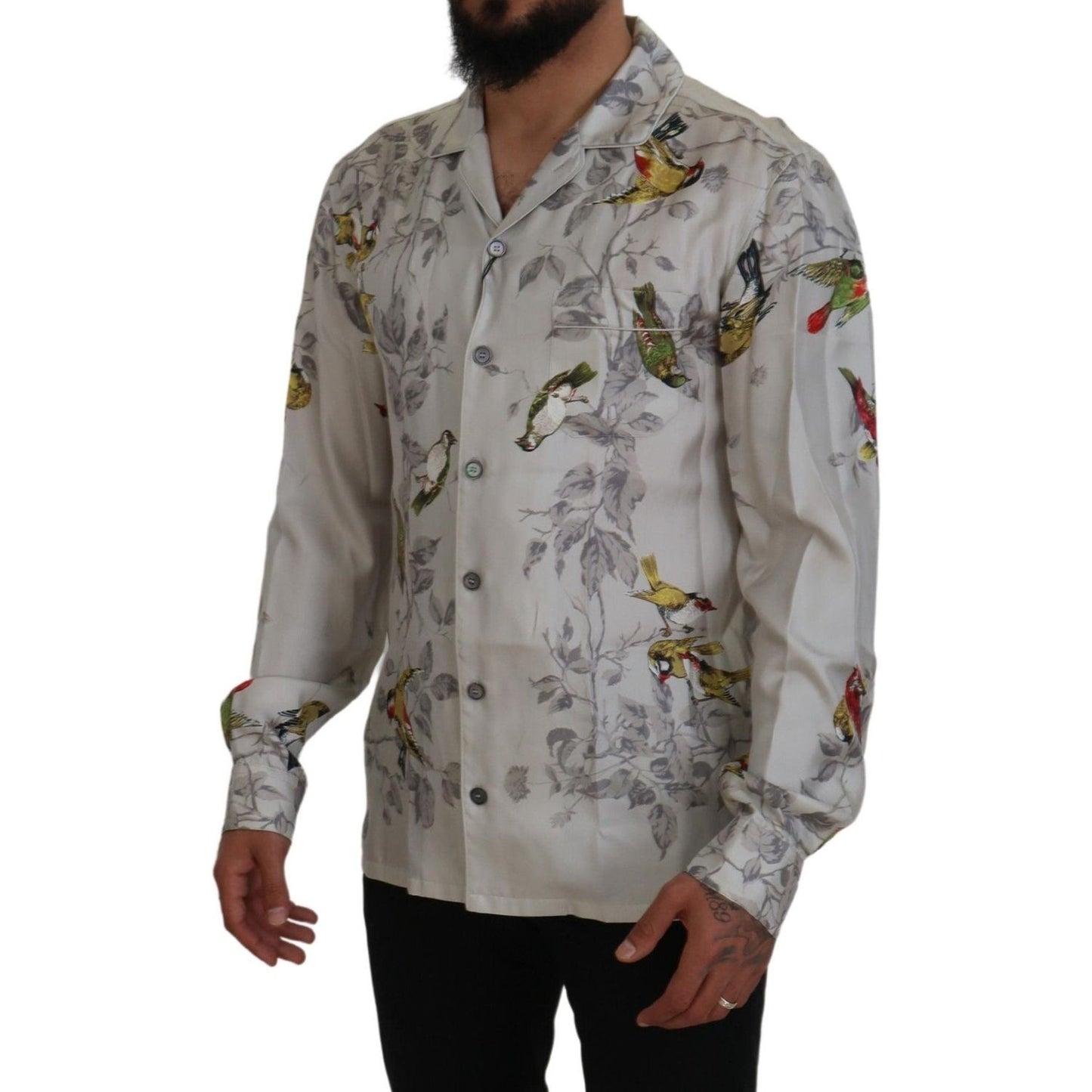 Dolce & Gabbana Elegant Silk Bird Print Casual Shirt Dolce & Gabbana