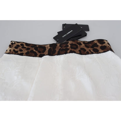 Dolce & Gabbana White Leopard Print High Waist Pants