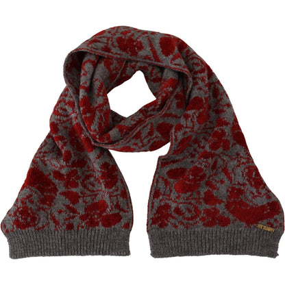 GF Ferre Red Grey Knitted Wrap Warmer Womens Shawl Scarf