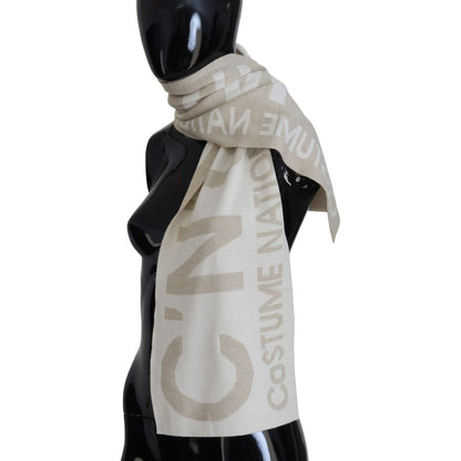 Costume National Beige White Logo Wrap Warmer Shawl Scarf