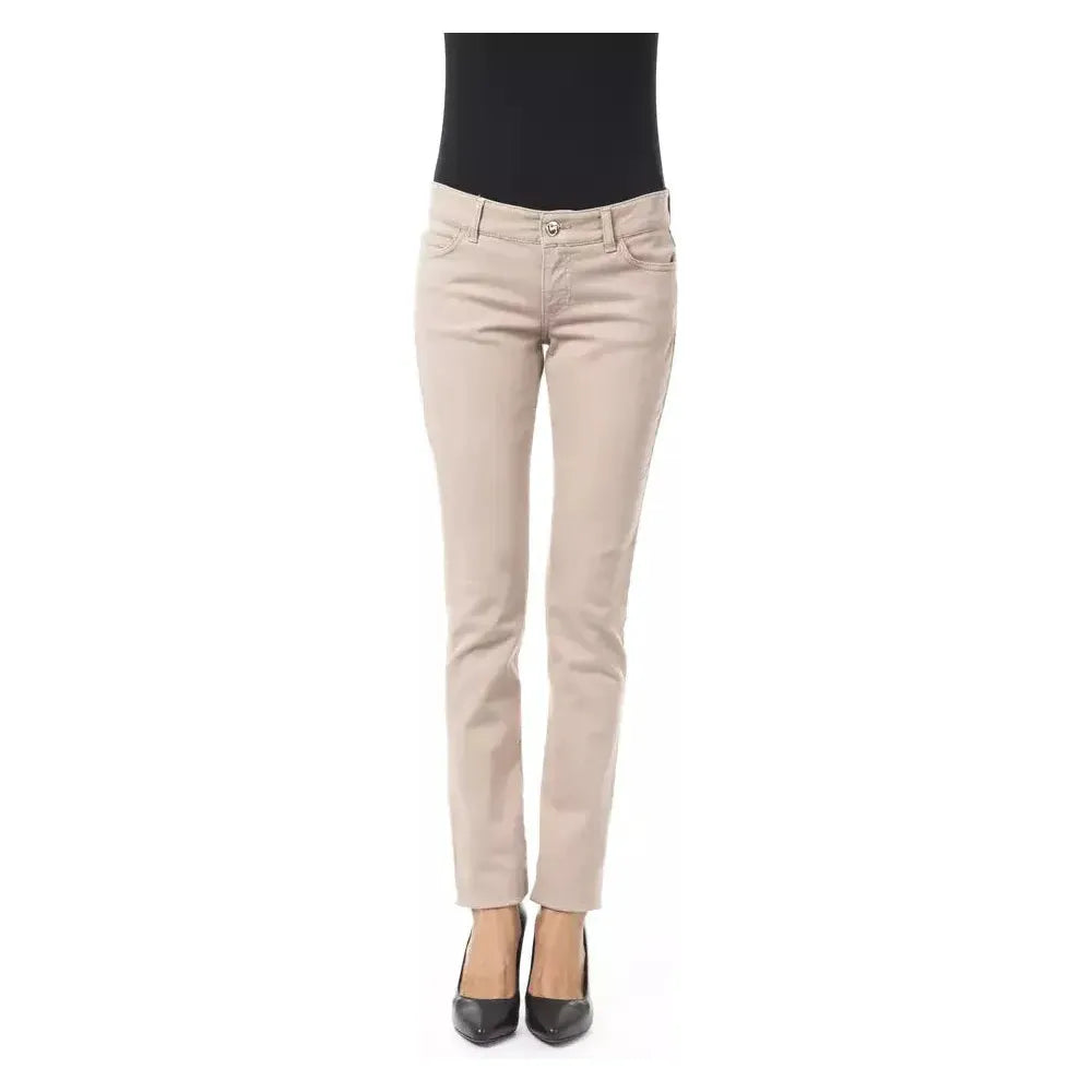 BYBLOS Beige Cotton Women Pant with Back Pocket Chain