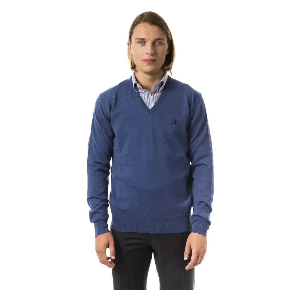 Uominitaliani Blue Merino Wool Men's Sweater 1728,67345744032,Blue,Clothing,Men,Men - Clothing,New with tags,S,Sweaters - Clothing,Sweaters - Men - Clothing,Sweatshirts - Sweaters - Clothing,Uominitaliani