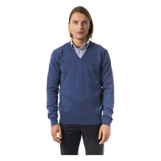 Uominitaliani Blue Merino Wool Men's Sweater 1728,67345744032,Blue,Clothing,Men,Men - Clothing,New with tags,S,Sweaters - Clothing,Sweaters - Men - Clothing,Sweatshirts - Sweaters - Clothing,Uominitaliani