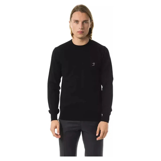 Uominitaliani Black Merino Wool Men's Sweater 1728,67345744032,Black,Clothing,L,Men,Men - Clothing,New with tags,S,Sweaters - Clothing,Sweaters - Men - Clothing,Sweatshirts - Sweaters - Clothing,Uominitaliani,XL,XXL