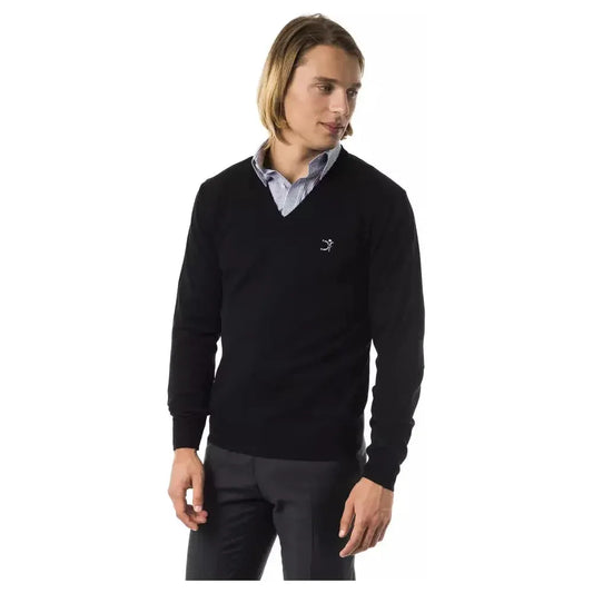 Uominitaliani Black Merino Wool Men Sweater Uominitaliani