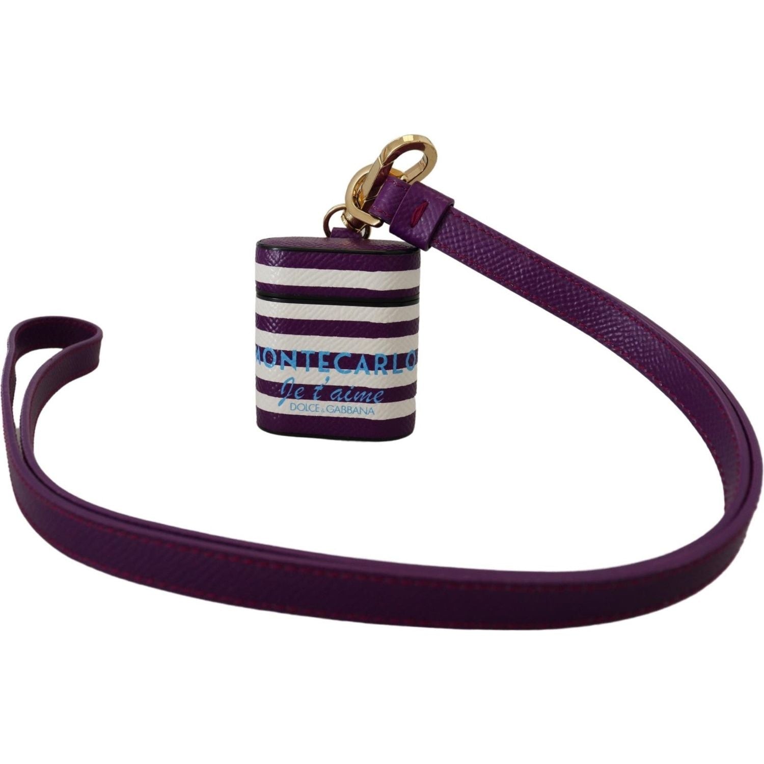Dolce & Gabbana Purple Leather Strap Gold Metal Logo Airpods Case