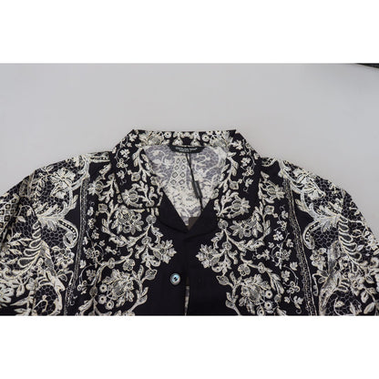 Dolce & Gabbana Blue Silk Floral Baroque Satin Casual Shirt
