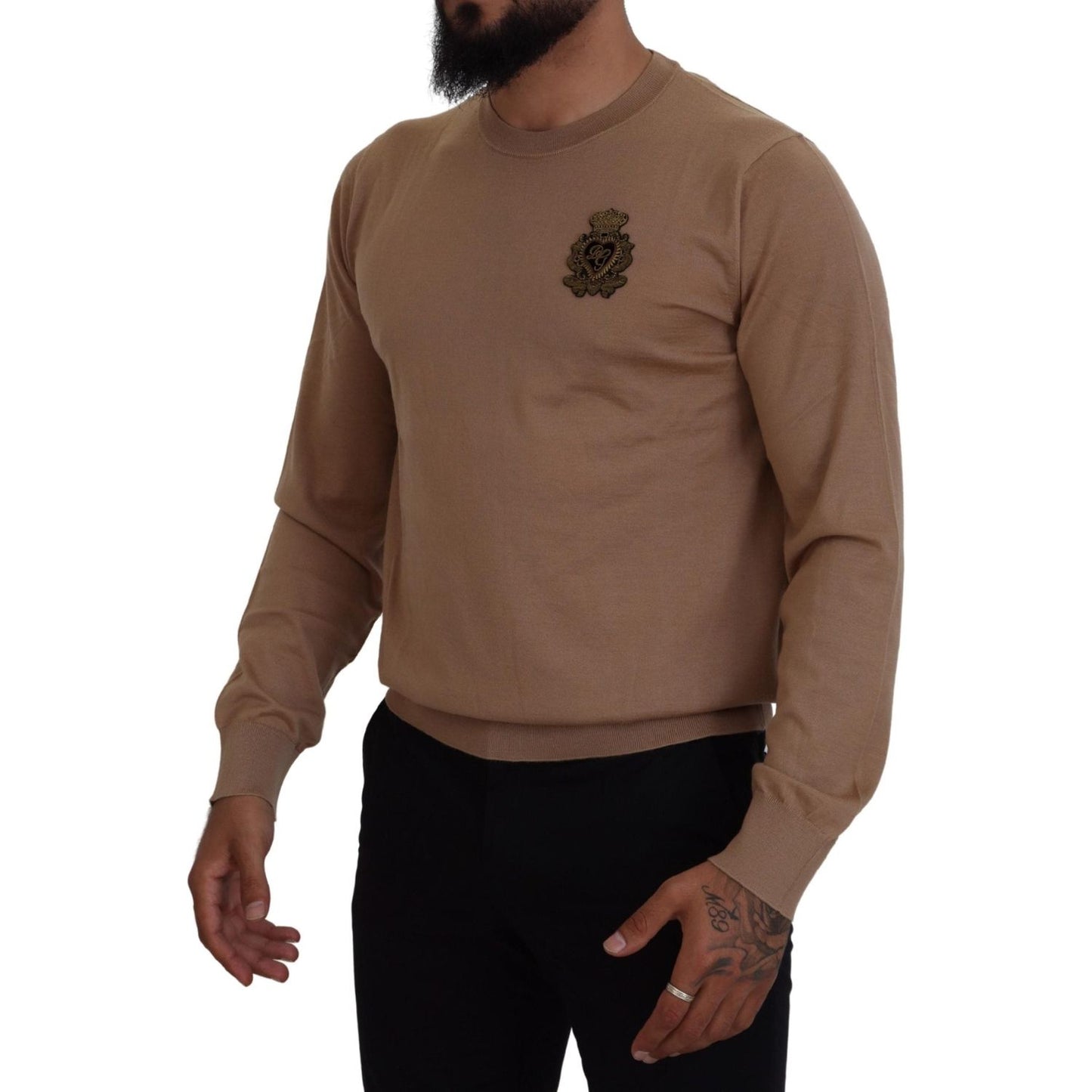 Dolce & Gabbana Beige Cashmere Crewneck Pullover Sweater Dolce & Gabbana