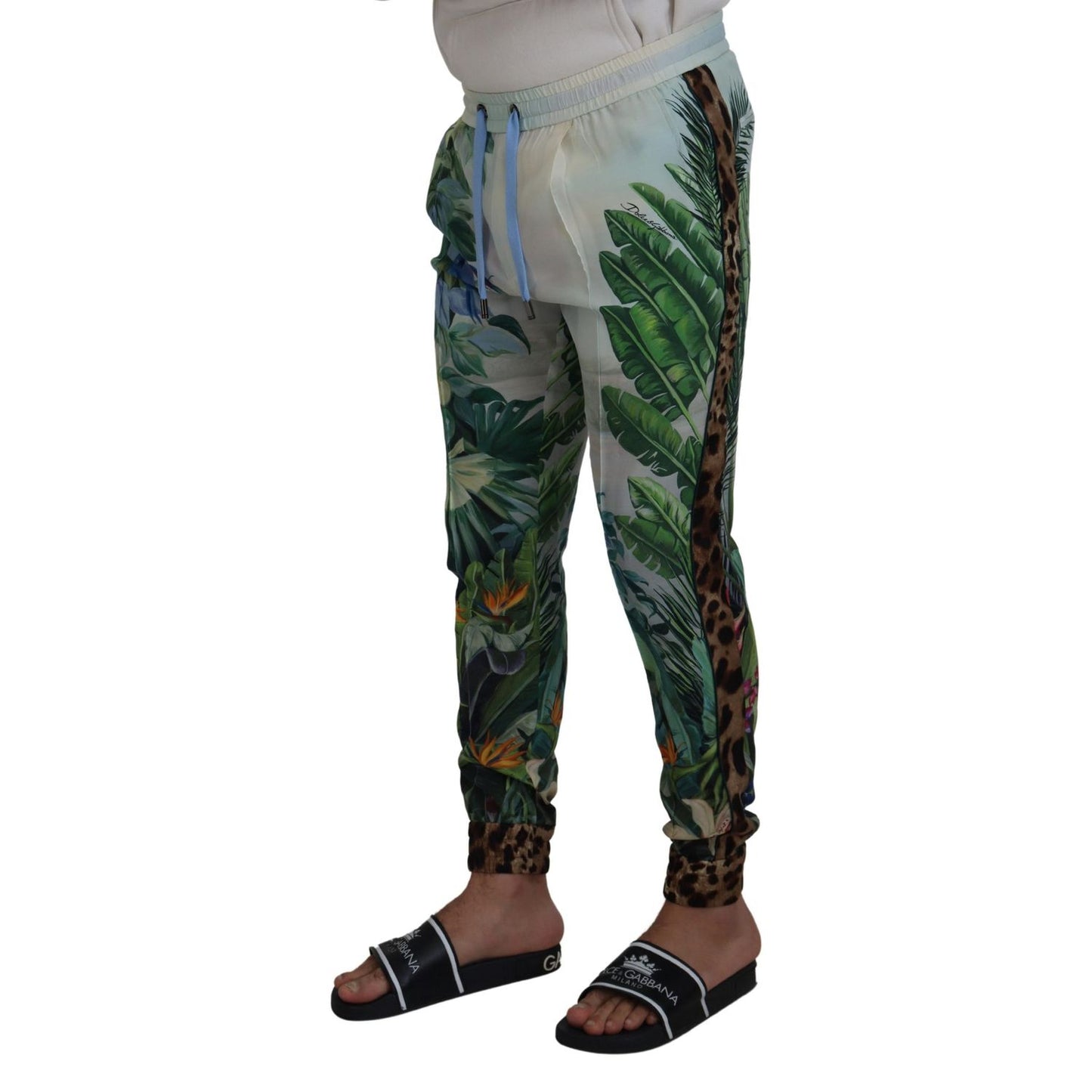 Dolce & Gabbana White Floral Printed Men Jogger Pants